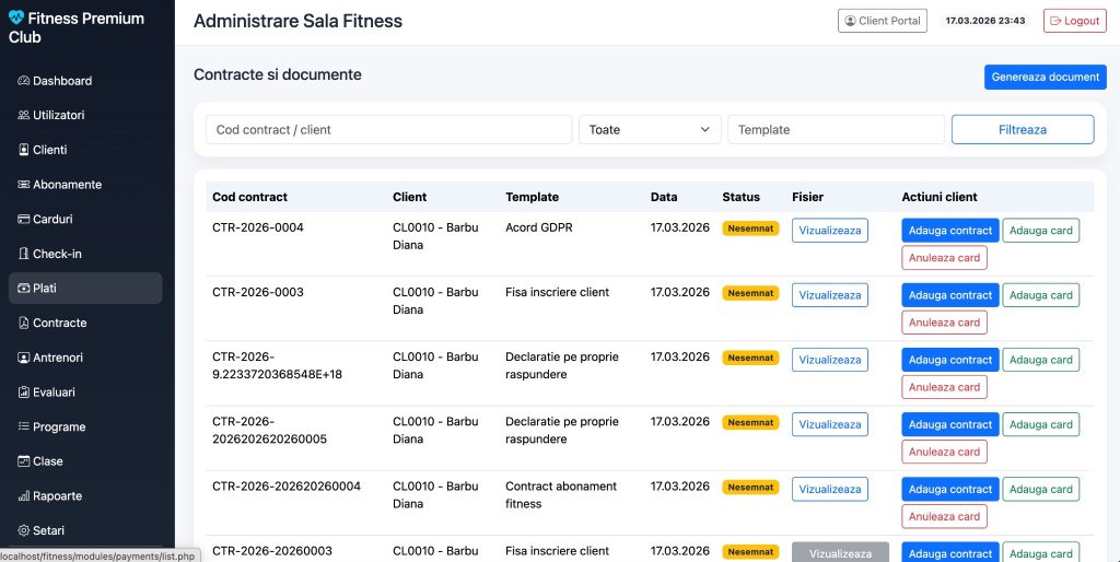 Plăți și documente FitnessApp