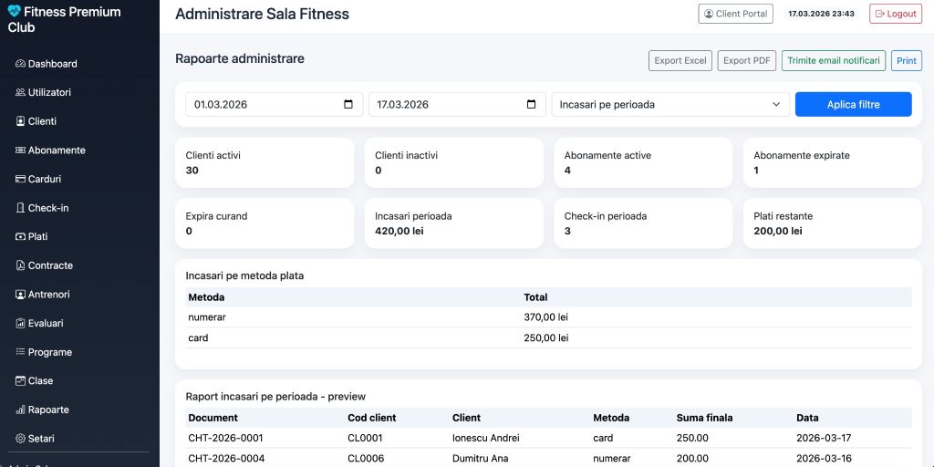 Rapoarte FitnessApp