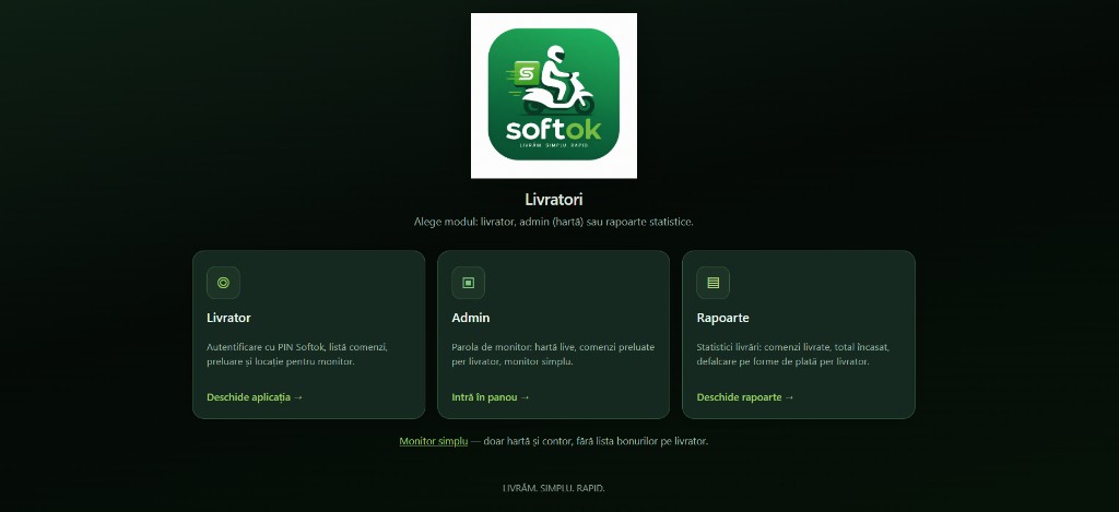 Portal SoftOK Livratori — livrator, admin hartă, rapoarte